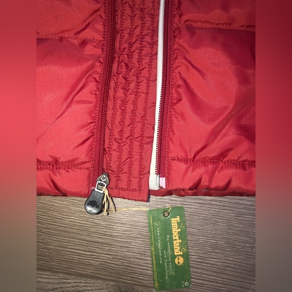 NWT Timberland mens Down Puffer Jacket size S Brick Red Stitched Tree logo - Picture 7 of 16